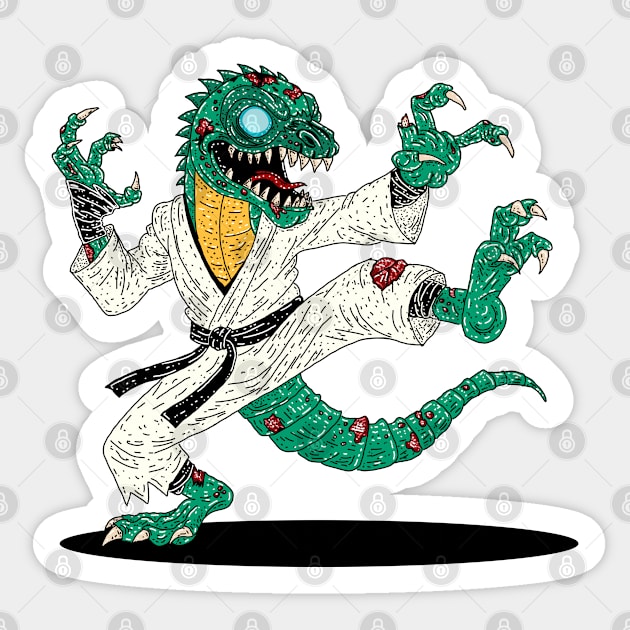 Kung Fu Lizard Zombie Sticker by H. R. Sinclair